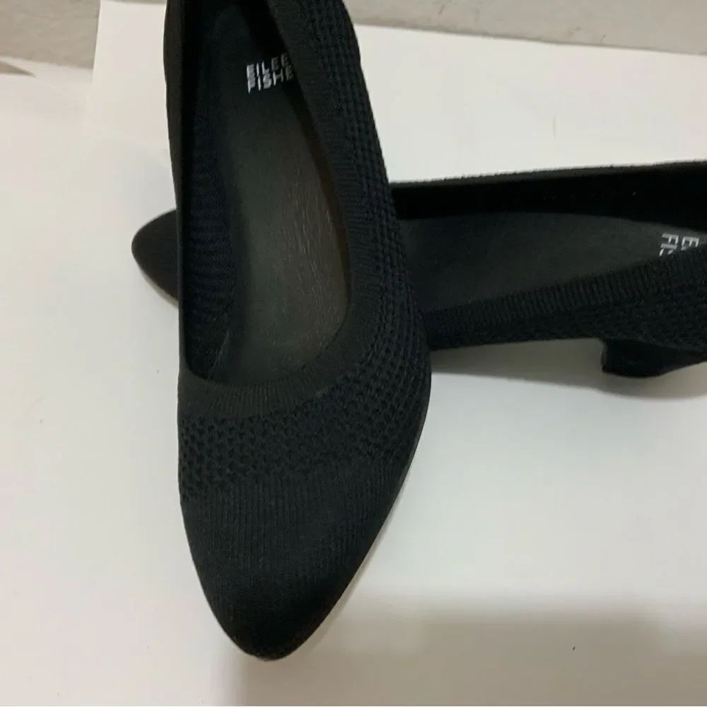 Eileen Fisher Kiss Black Weaved Stretch Fabric Pumps